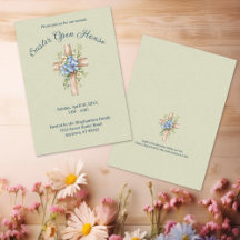 Watercolor Blue Floral Cross Pâques Open House