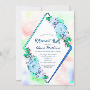 Invitation Watercolor Blue Floral Retraite Party
