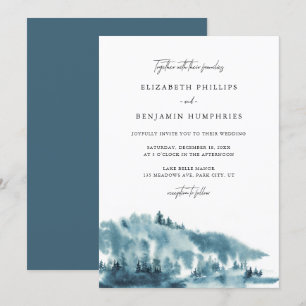 Invitation Watercolor Blue Forest Mariage d'hiver