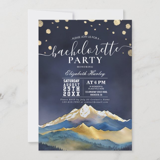 Invitation Watercolor Blue Gold Mounts Bachelorette Party (Devant)