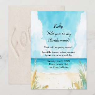 Invitation Watercolor Blue Ocean Beach Mariage Bridesmaid
