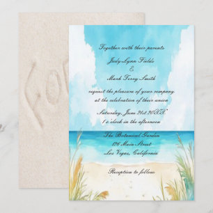 Invitation Watercolor Blue Ocean Beach Wedding