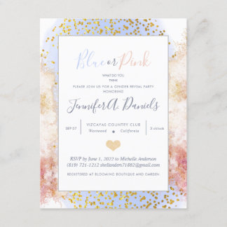 Invitation Watercolor Blue ou rose Genre Revevela Party
