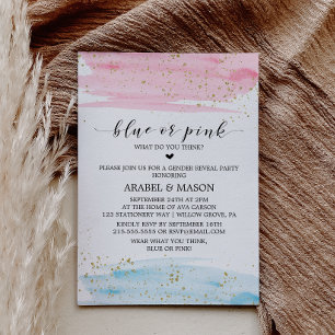 Invitation Watercolor Blue ou rose Genre Revevela Party