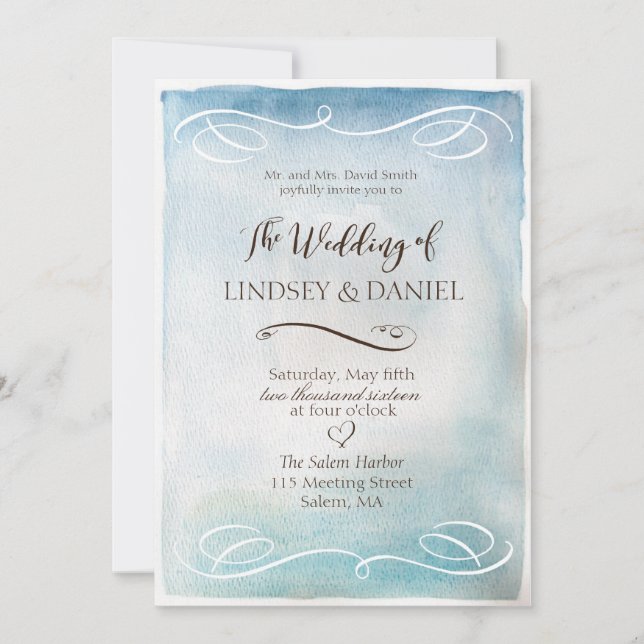 Invitation Watercolor Blue Sea ou Sky (Devant)