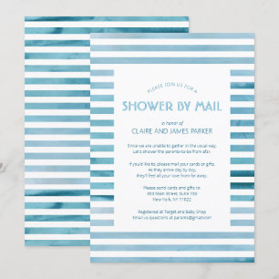 Invitation Watercolor Blue Stripes Baby shower par courrier