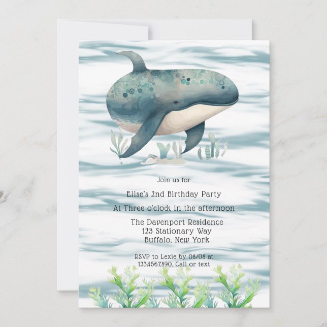 Invitation Watercolor Blue Whale Boy Baby shower (Devant)
