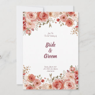 Invitation Watercolor Blush Dusty Rose Peony Floral Garland