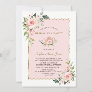 Invitation Watercolor Blush Floral Gold Bride Tea Party