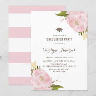 Invitation Watercolor Blush Pink Peonies Graduation Party
