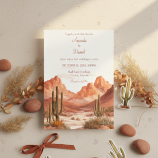 Invitation Watercolor Boho Desert Mountain Southwest Wedding 
