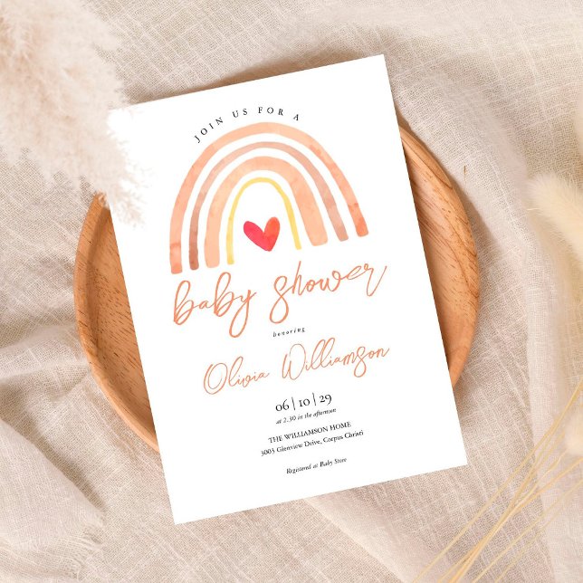 Invitation Watercolor Boho Rainbow Heart Baby shower (Créateur téléchargé)