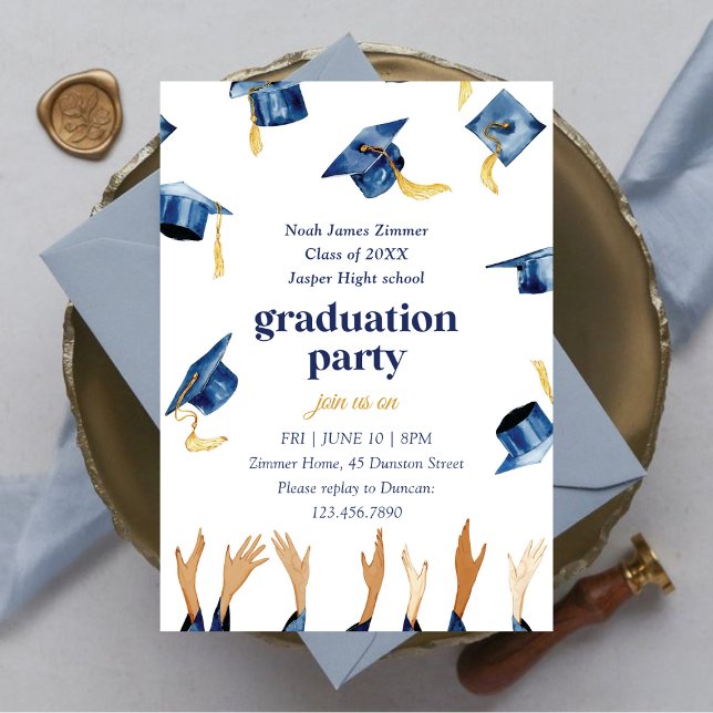 Invitation Watercolor Bonne fête Casquette de graduation (Créateur téléchargé)