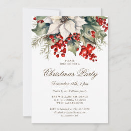 Invitation Watercolor Botanical Holly Berries Christmas Party