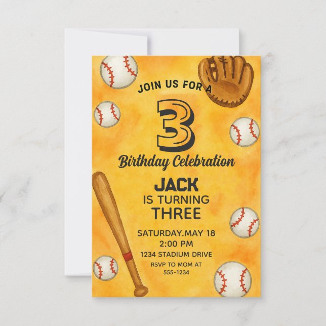 Invitation Watercolor Boy Baseball fête d'anniversaire (Devant)