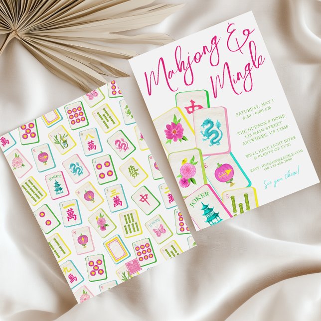 Invitation Watercolor Bright Mahjong Titres Party (Créateur téléchargé)