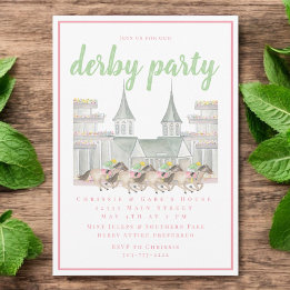 Invitation Watercolor Building Derby Party Horse Racine Rose