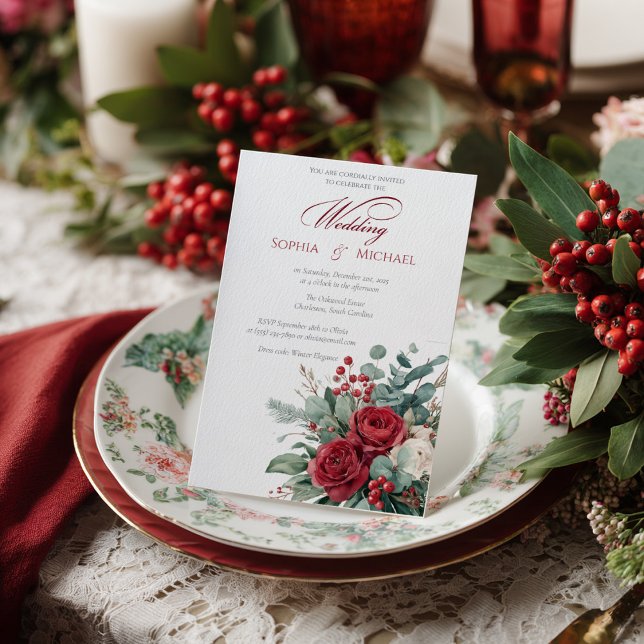 Invitation Watercolor Burgundy & Blush Roses Wedding  (Créateur téléchargé)