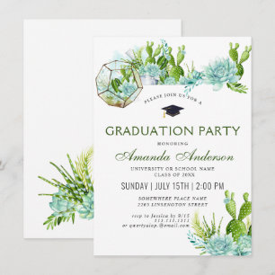 Invitation Watercolor Cactus Eucalyptus Graduation Party