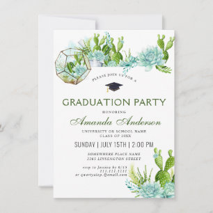 Invitation Watercolor Cactus Eucalyptus Graduation Party