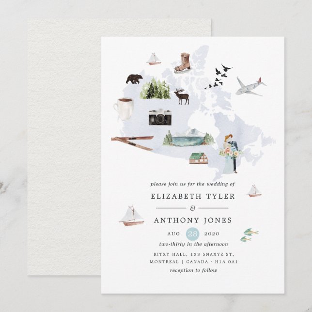 Invitation Watercolor Canada Destination Wedding (Devant / Derrière)