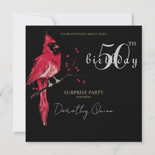 Invitation Watercolor Cardinal Surprise fête d'anniversaire (Devant)