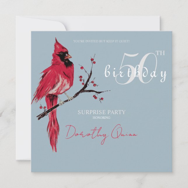 Invitation Watercolor Cardinal Surprise fête d'anniversaire (Devant)