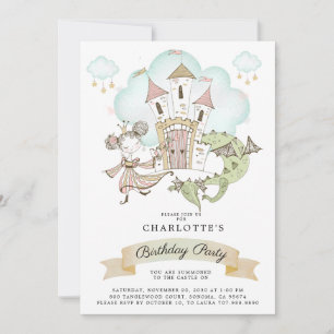 Invitation Watercolor Castle Princess Dragon Girl'anniversair