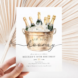 Invitation Watercolor Champagne Sip Sip Horaire fête d'annive