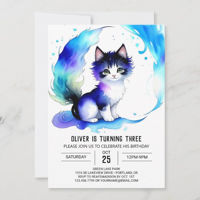 Invitation Watercolor Chat Bohemian Anniversaire (Devant)