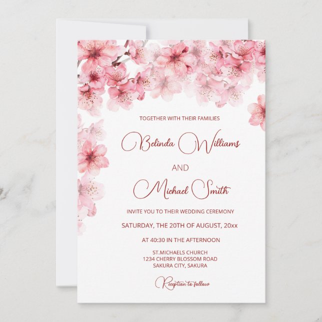 Invitation Watercolor Cherry Blossom Wedding (Devant)