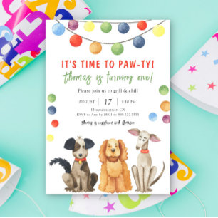 Invitation Watercolor Chien Anniversaire de enfant Party