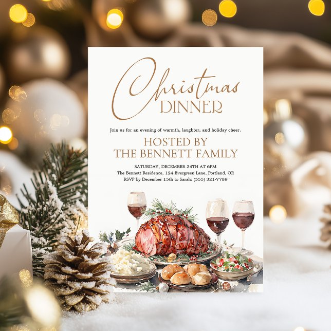 Invitation Watercolor Christmas Dinner Party Holiday Rustic (Créateur téléchargé)
