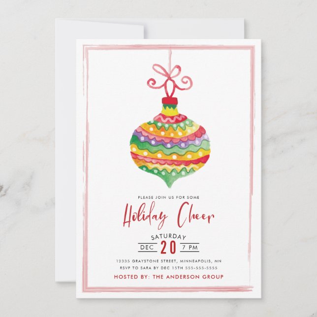 Invitation Watercolor Christmas Holiday Fête de Noël (Devant)