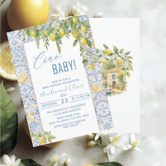 Invitation Watercolor ciao bambino lemons baby shower