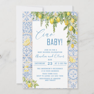 Invitation Watercolor ciao bambino lemons baby shower