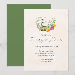 Invitation Watercolor Citrouille Friendsgiving Diner Party