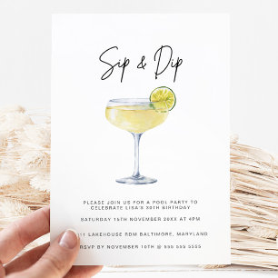 Invitation Watercolor Cocktail Pool Party 30e anniversaire