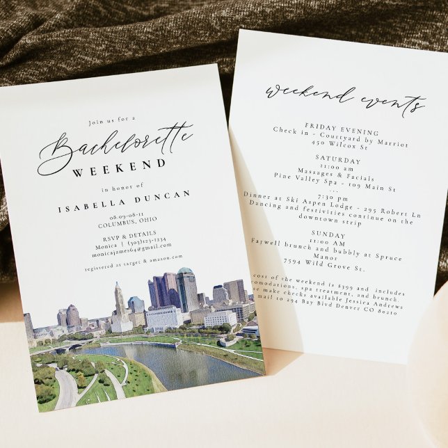 Invitation Watercolor Columbus Ohio City Skyline Destination (Créateur téléchargé)