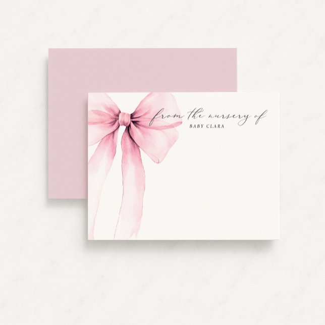 Invitation Watercolor Coquette Big Pink Bow Nursery Note Card (Créateur téléchargé)