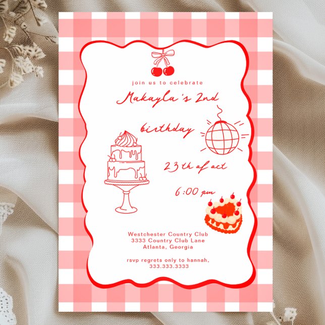 Invitation Watercolor Coquette Cherry 2nd Birthday (Créateur téléchargé)