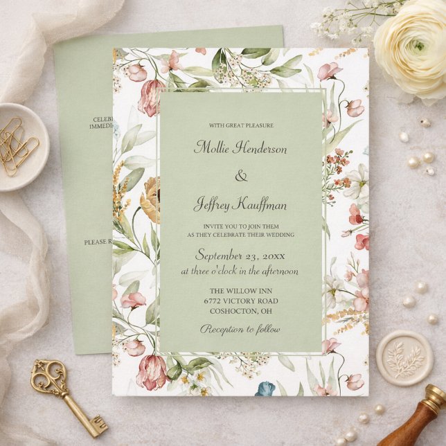 Invitation Watercolor Country Floral Wedding  (Créateur téléchargé)