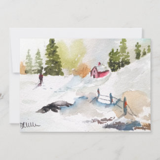 Invitation Watercolor Country Landscape Christmas