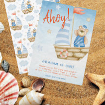 Watercolor Cute Voilier Ours Anniversaire