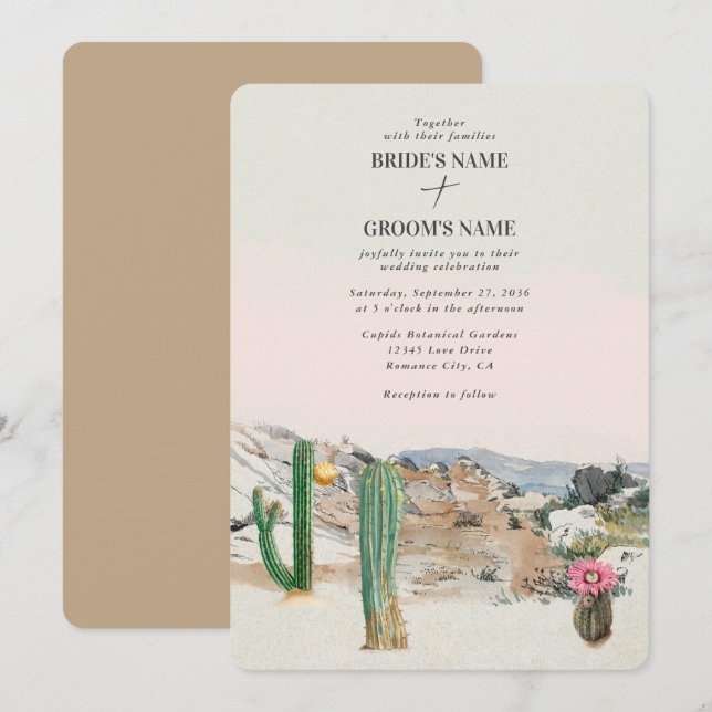Invitation Watercolor Desert Cactus Boho Wedding (Devant / Derrière)