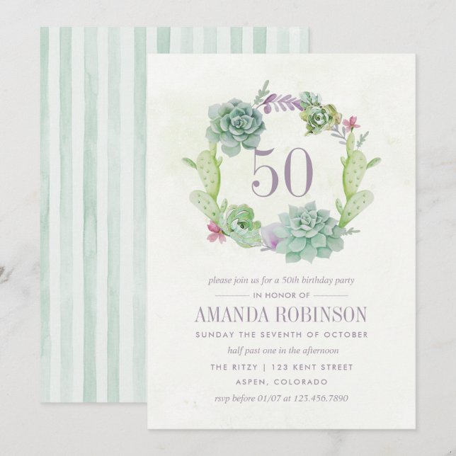 Invitation Watercolor Desert Cactus Succulents 50e anniversai (Devant / Derrière)