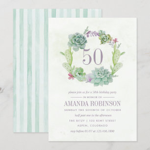 Invitation Watercolor Desert Cactus Succulents 50e anniversai