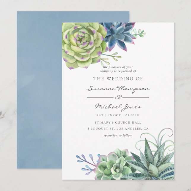 Invitation Watercolor Desert Cactus Succulents Mariage (Devant / Derrière)