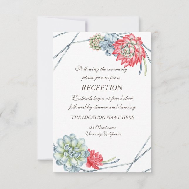 Invitation Watercolor Desert Red Succulents Mariage (Devant)
