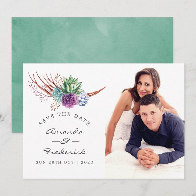 Invitation Watercolor Desert Succulents Mariage Enregistrer l (Devant / Derrière)